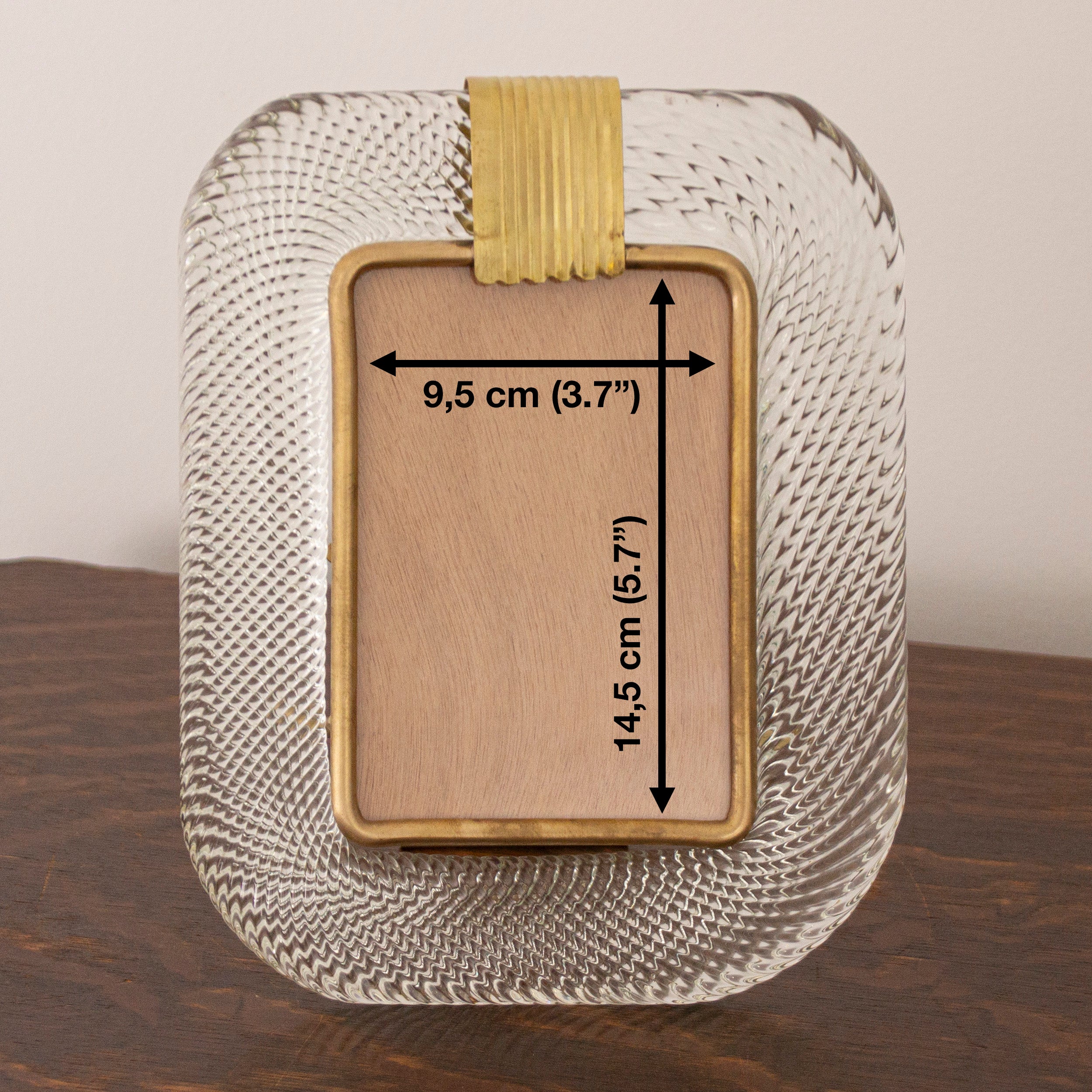 Clear Murano glass picture frame with brass details, 25x19 cm - SoloCoseBelle