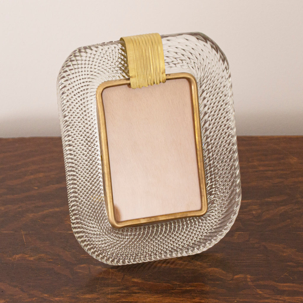 Clear Murano glass picture frame with brass details, 25x19 cm - SoloCoseBelle