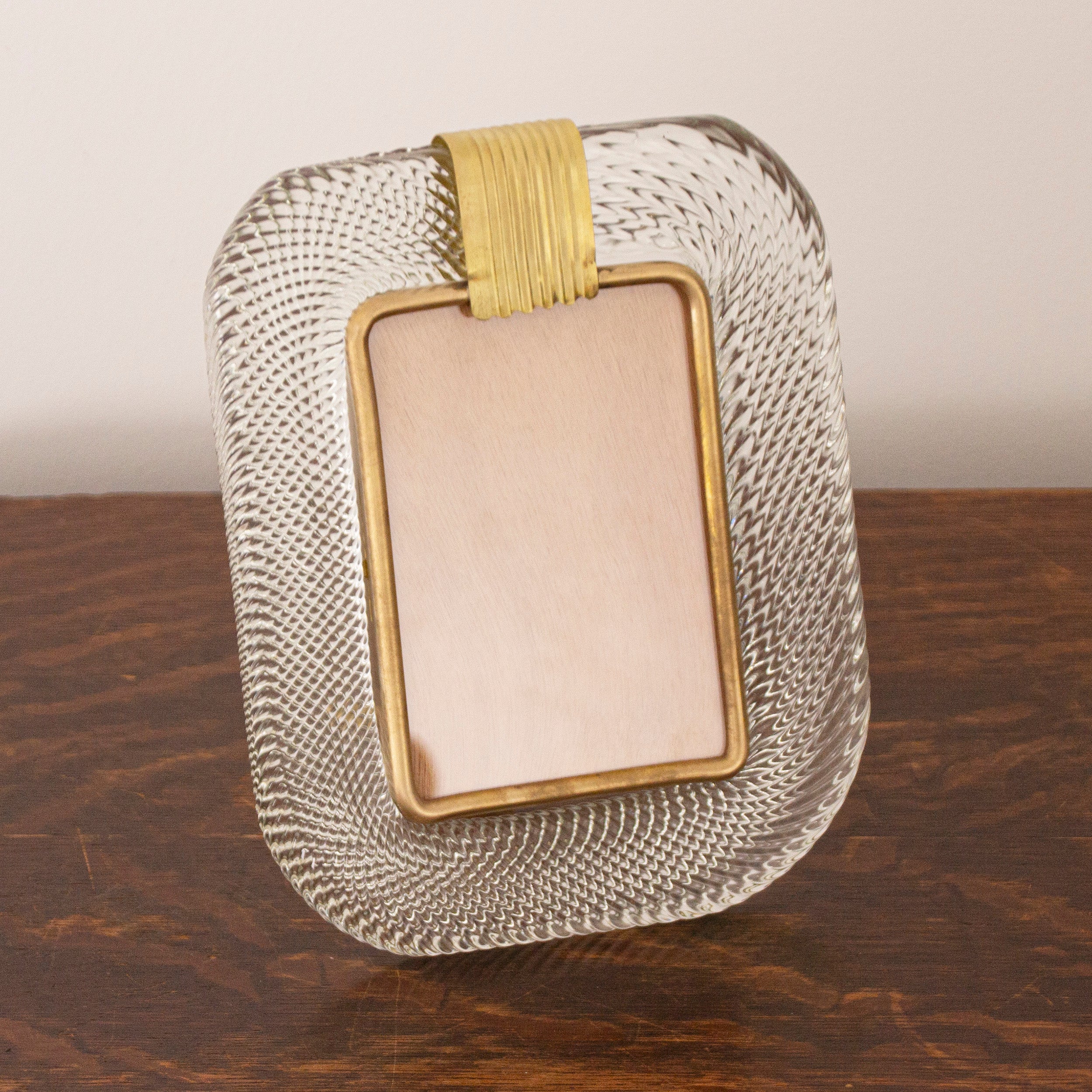 Clear Murano glass picture frame with brass details, 25x19 cm - SoloCoseBelle