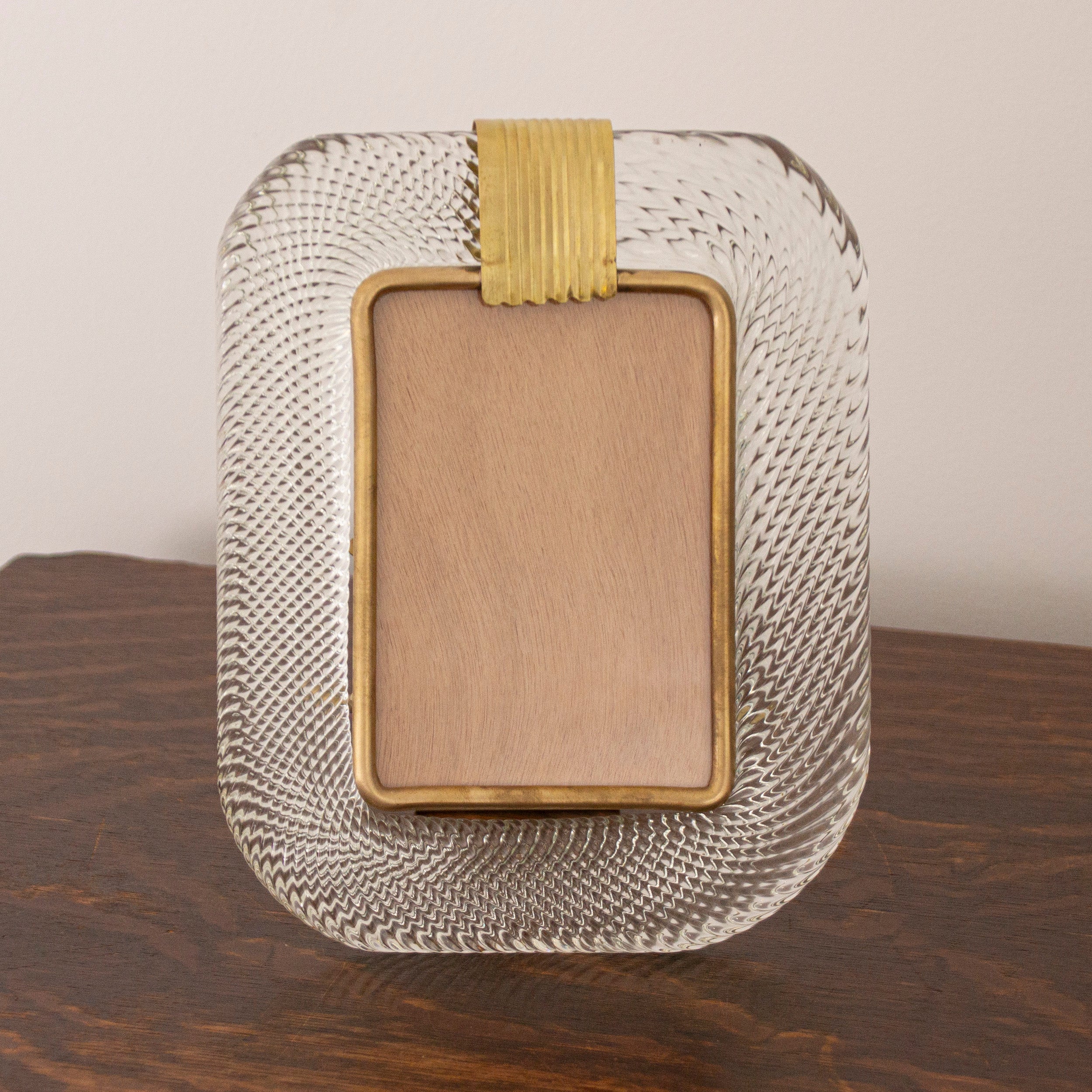 Clear Murano glass picture frame with brass details, 25x19 cm - SoloCoseBelle