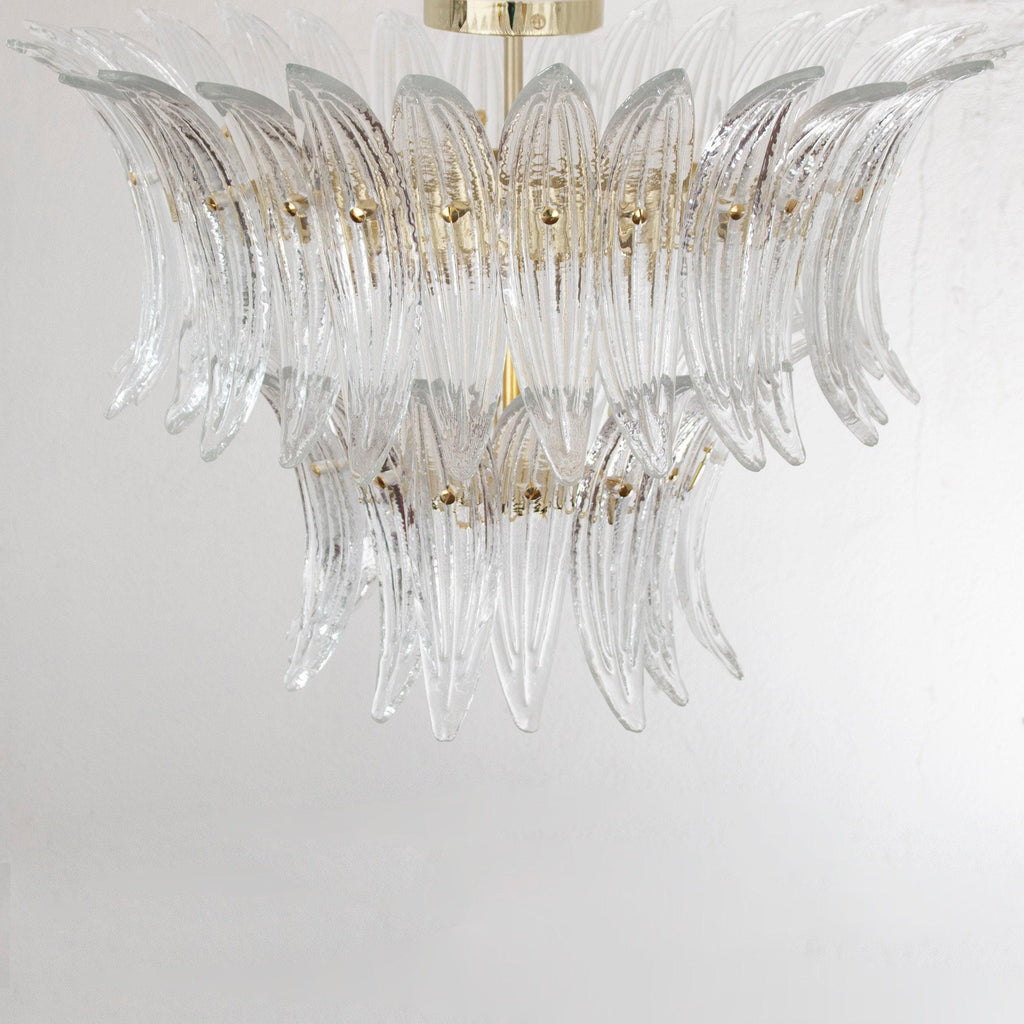 Handmade Murano Glass Palmette Chandelier, Italian Clear Ceiling Lamp, Venetian Design