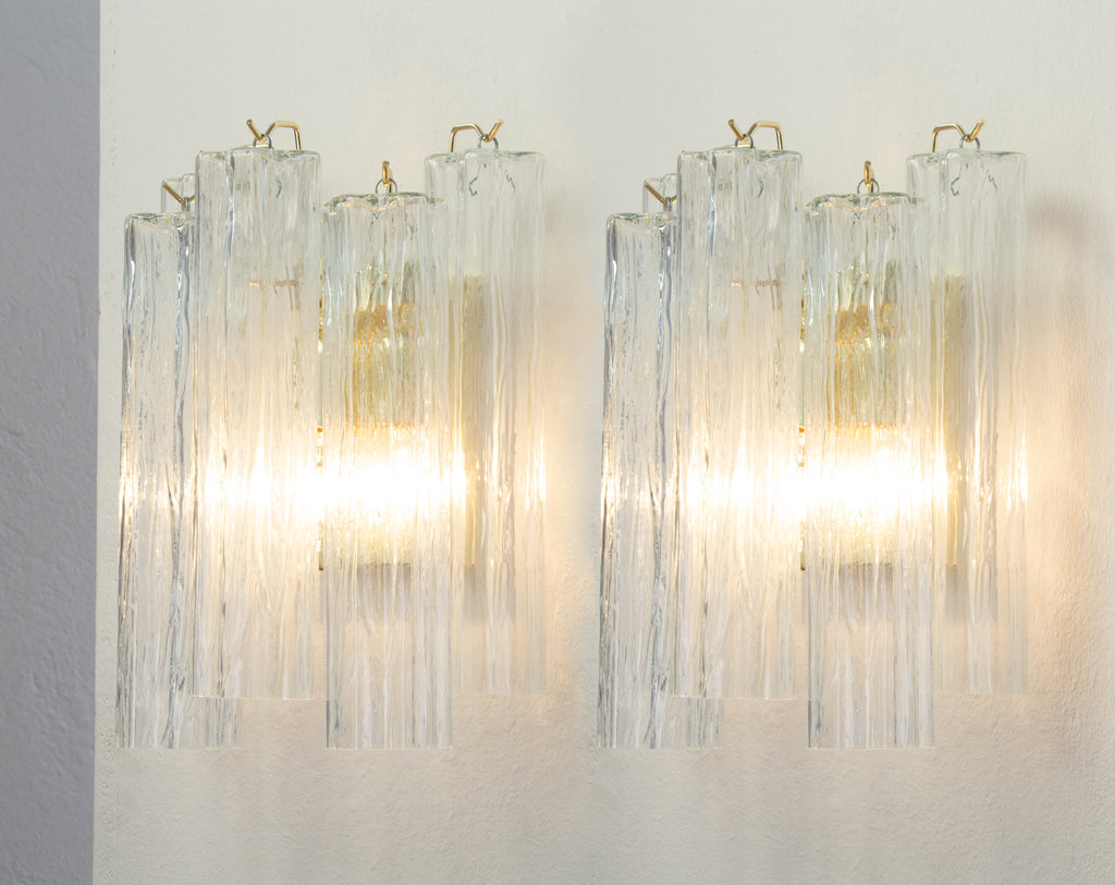 Set of 2 vintage Italian Murano glass wall sconces by SoloCoseBelle, decorative accent lamps with colorful glass shades.