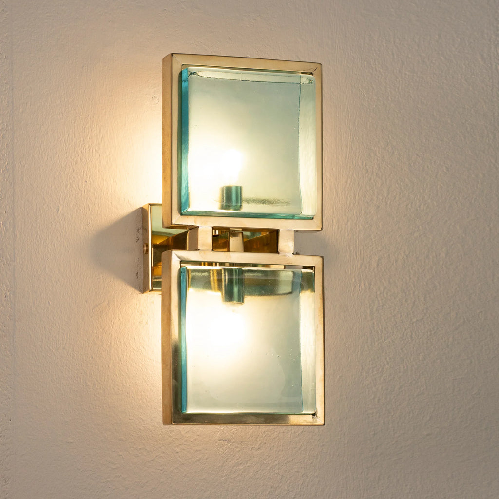 Wall sconce with Murano glass brick with brass frame - SoloCoseBelle