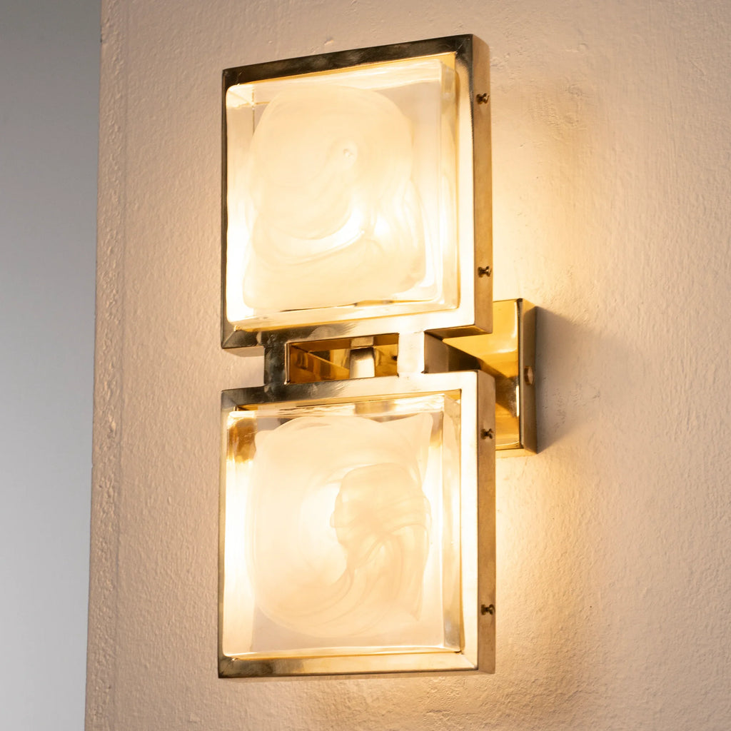 Wall sconce with Murano glass brick with brass frame - SoloCoseBelle