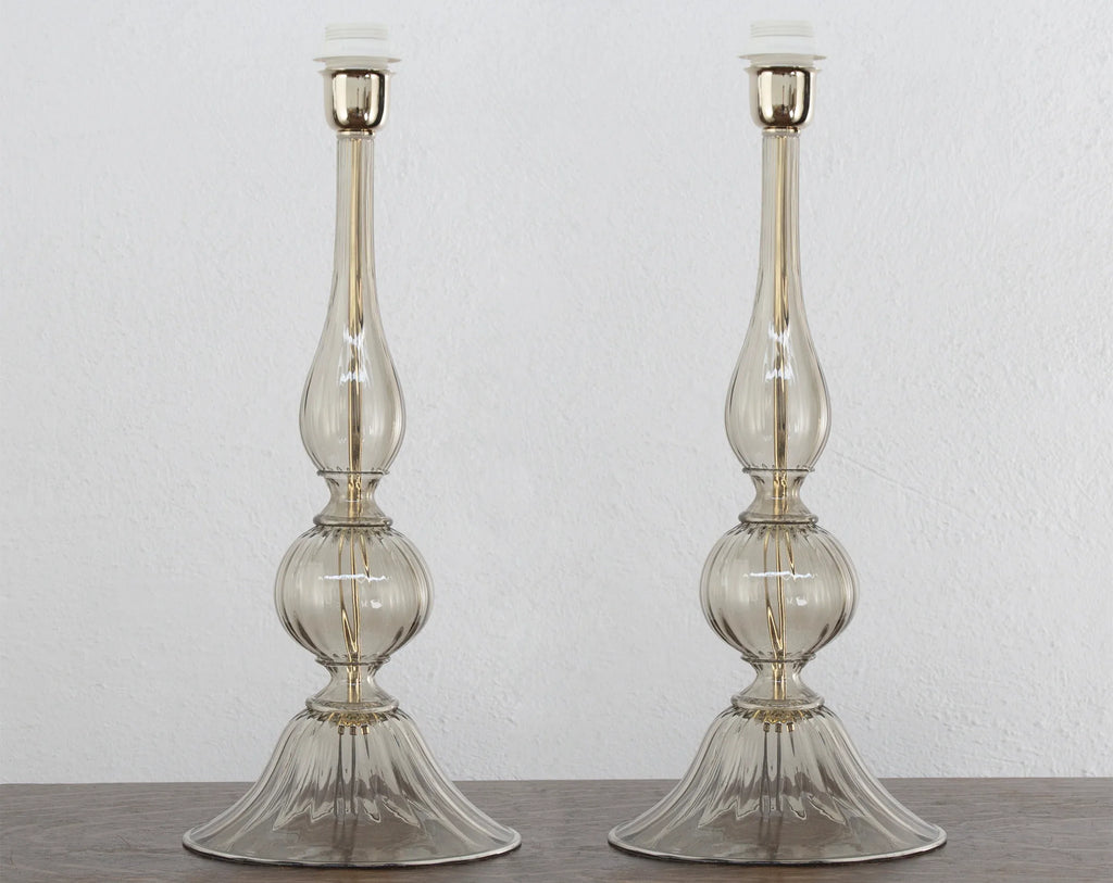 Set of 2 Elegant Murano glass table lamp gray color, Made in Italy - SoloCoseBelle