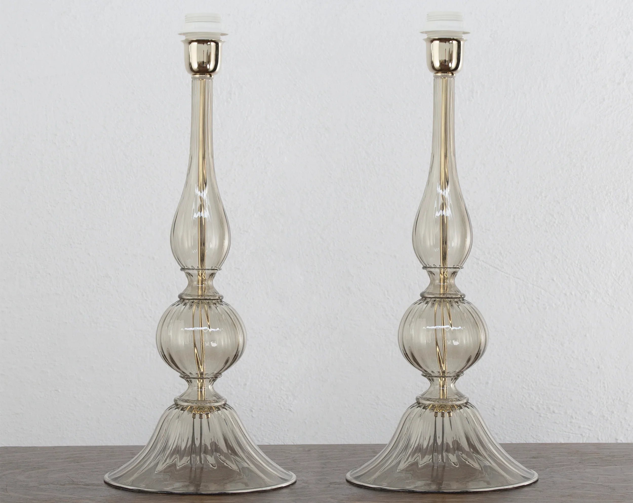 Set of 2 Elegant Murano glass table lamp gray color, Made in Italy - SoloCoseBelle
