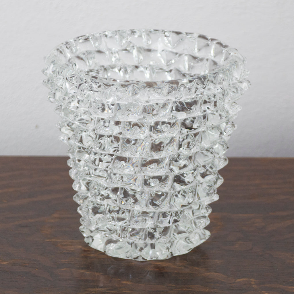 Clear Murano glass Rostrato vase by SoloCoseBelle, made in Italy, with a sleek, modern design and smooth, transparent surface.