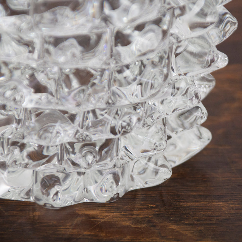 Clear Murano glass Rostrato vase by SoloCoseBelle, made in Italy, featuring a sleek, cylindrical design with a smooth polished finish.