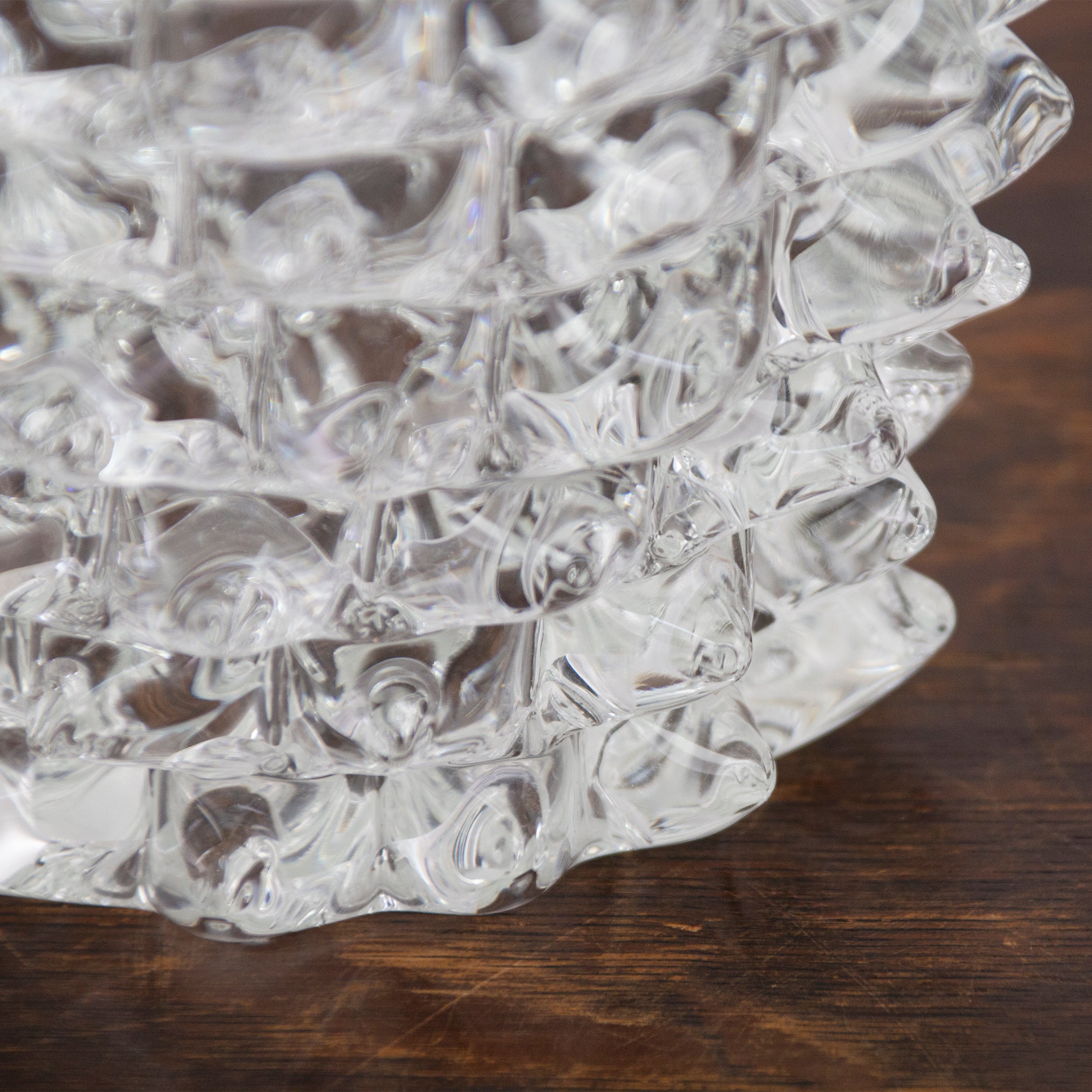 Clear Murano glass Rostrato vase by SoloCoseBelle, made in Italy, featuring a sleek, cylindrical design with a smooth polished finish.