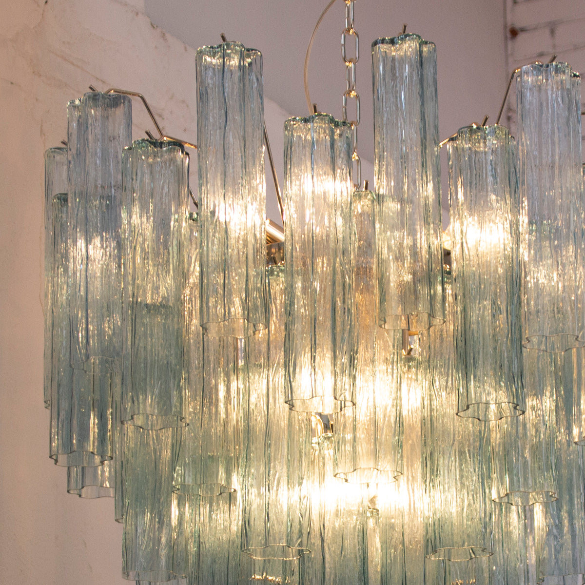 Glass suspension Murano Ø70 cm - Blue Trunks Hand-blown Italy - Mid-Century Modern