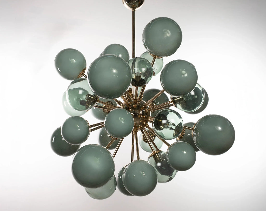 Suspension chandelier with mixed green Murano blown glass spheres - SoloCoseBelle