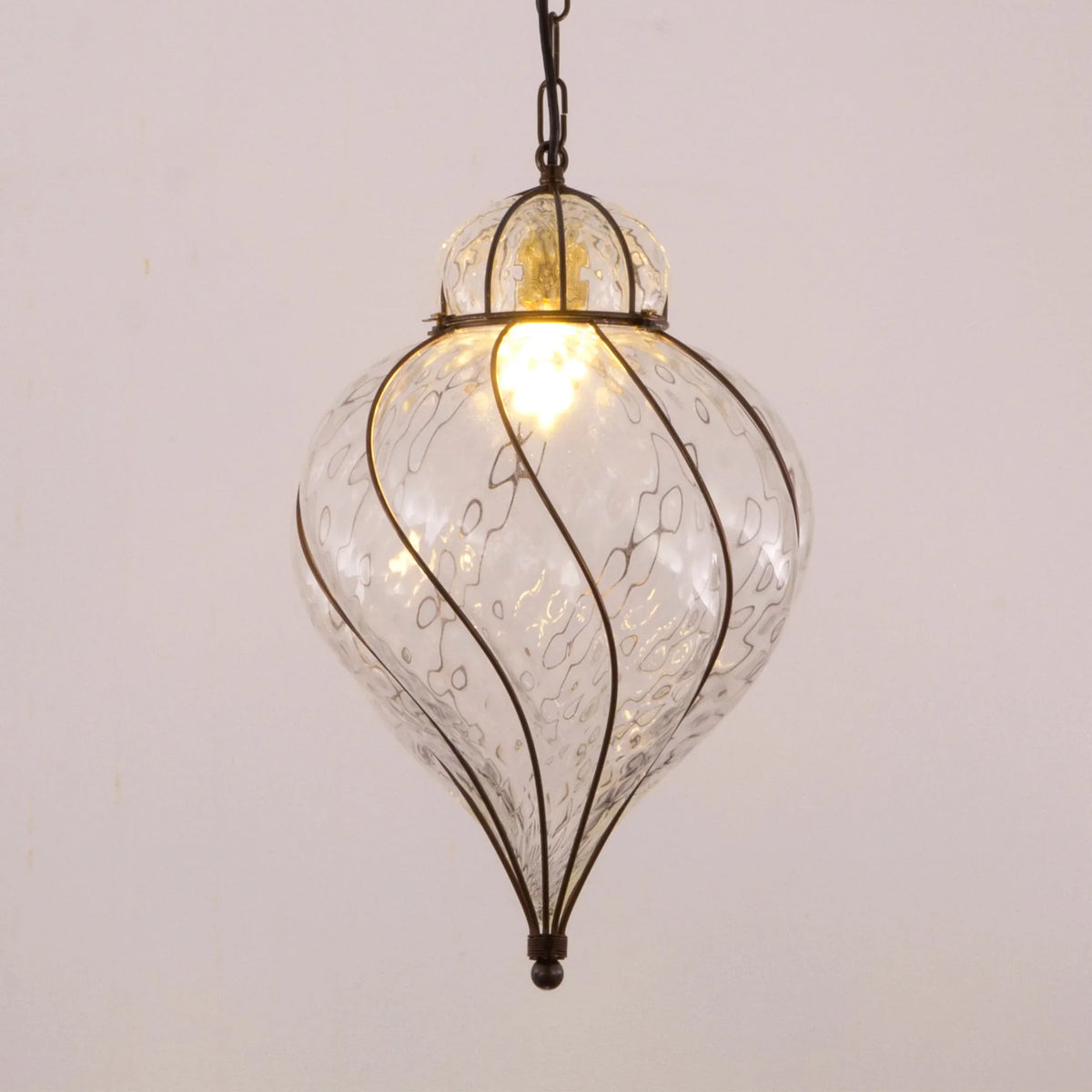 Clear Murano glass lantern pendant — unlit front view