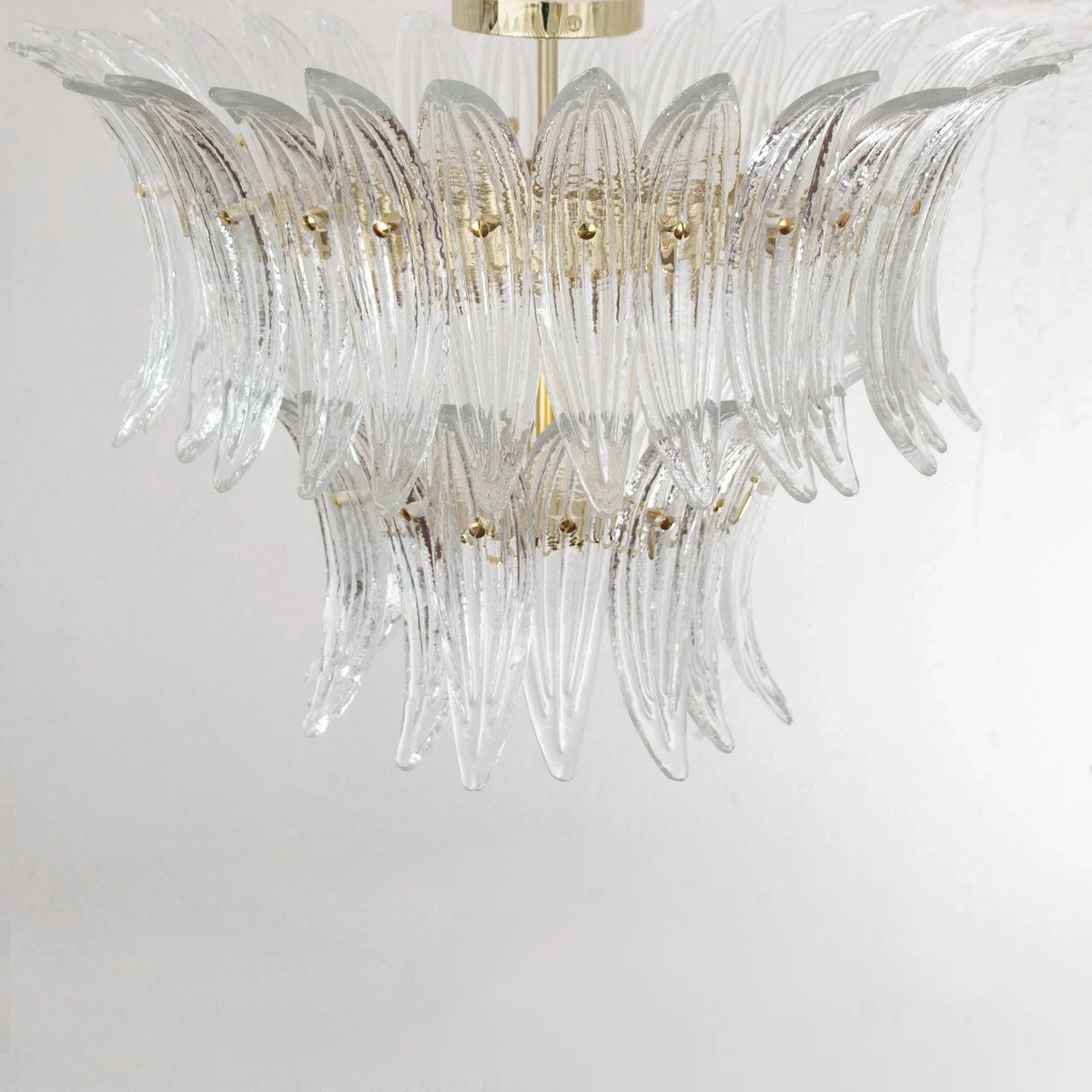 Clear Murano glass leaf ceiling lamp — unlit front view