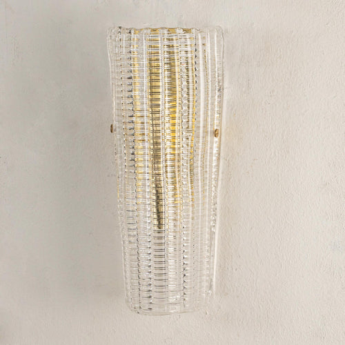 Clear textured Murano glass wall sconce, unlit, front view