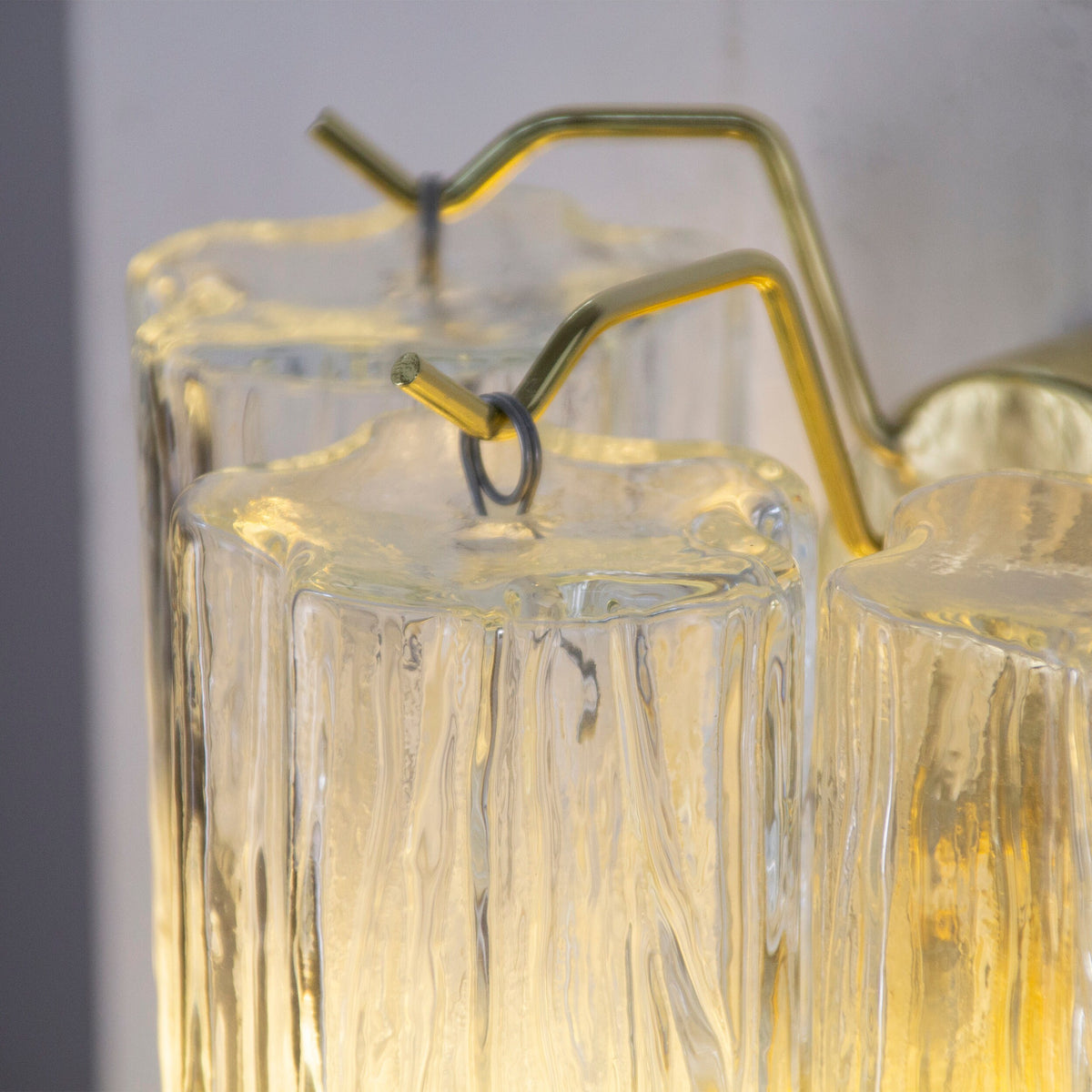 Clear Tronchi Murano glass wall lamp — glass tubes and hanging hooks