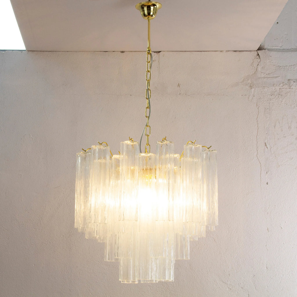 Murano Glass Chandelier, Italian Tronchi Design, Clear Glass - SoloCoseBelle