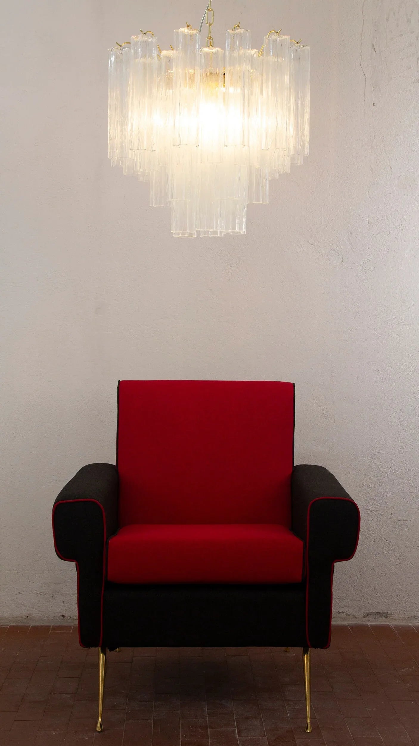 Murano Glass Chandelier, Italian Tronchi Design, Clear Glass - SoloCoseBelle