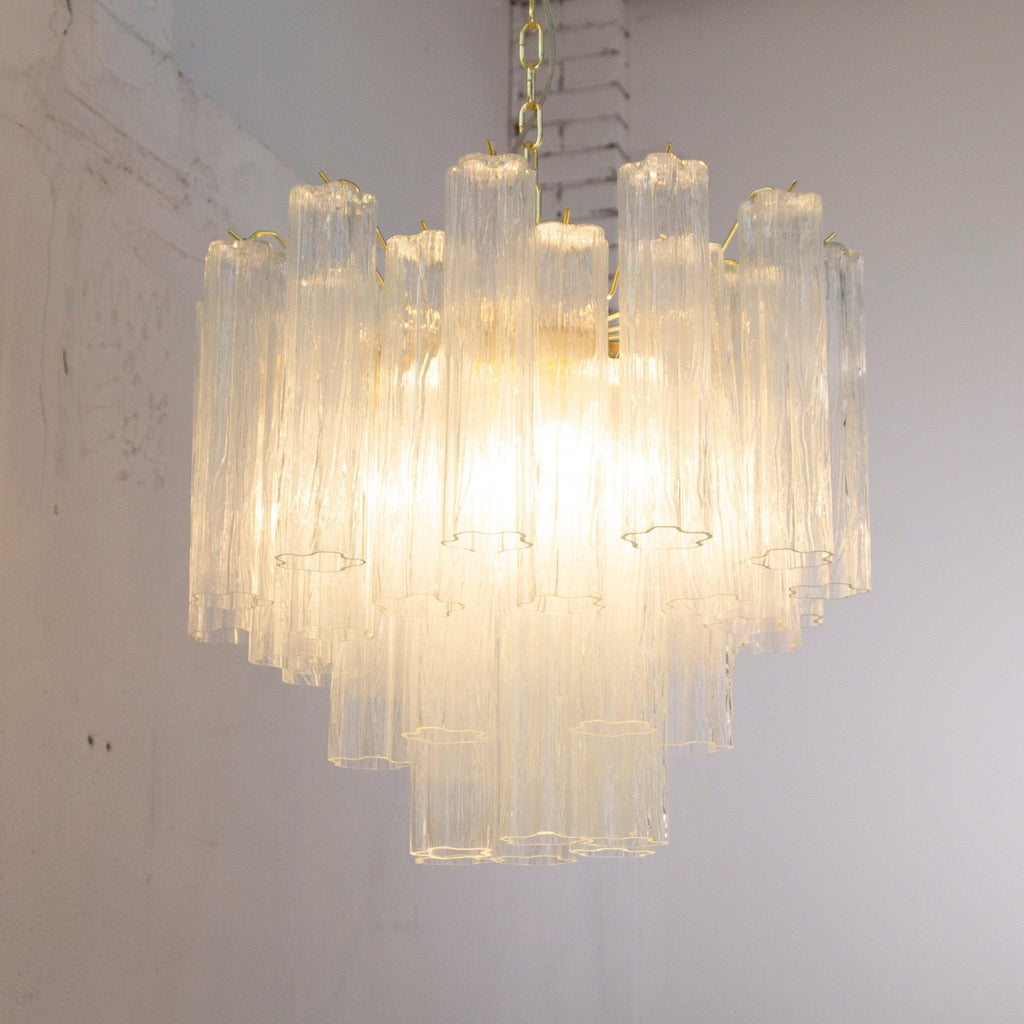 Murano Glass Chandelier, Italian Tronchi Design, Clear Glass - SoloCoseBelle
