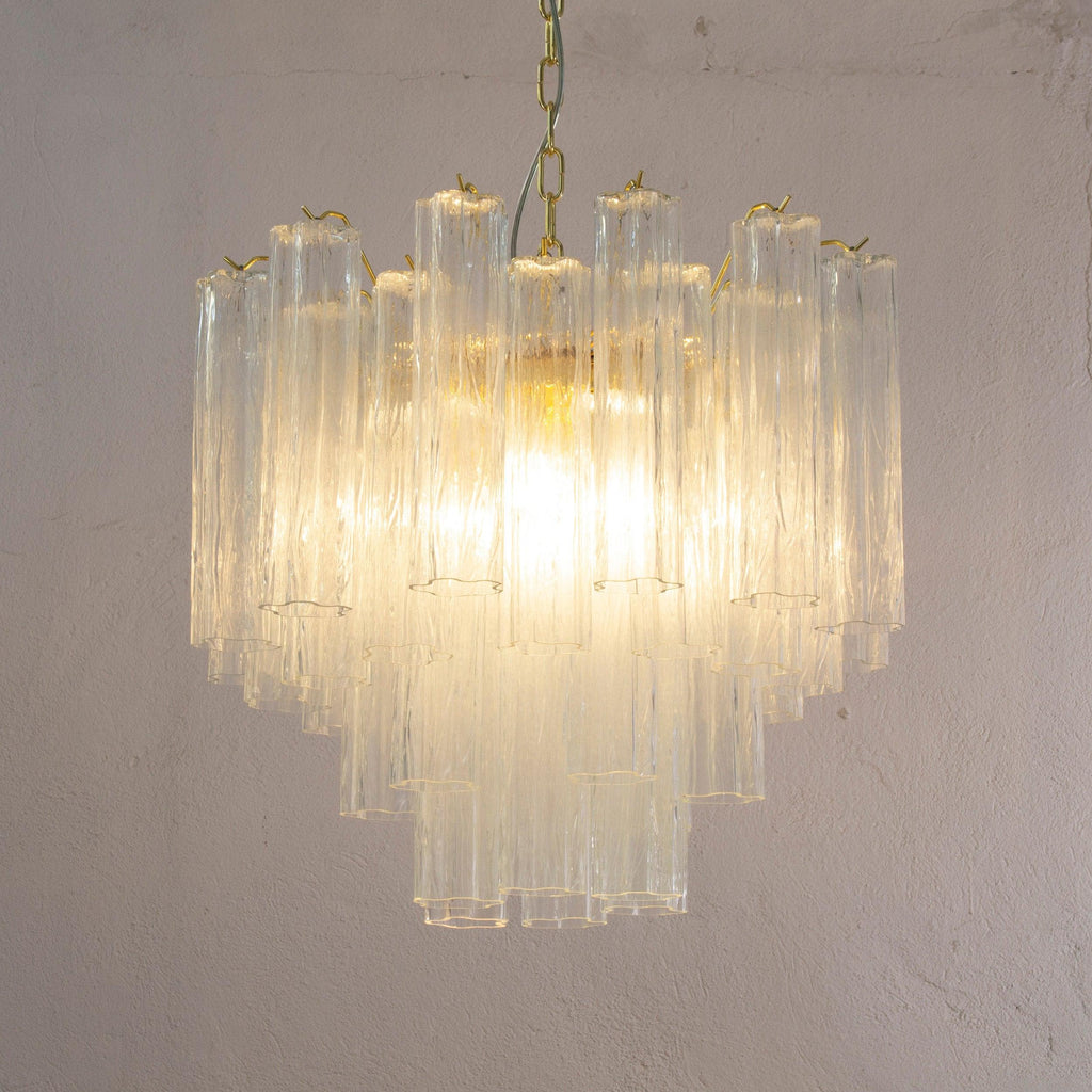 Murano Glass Chandelier, Italian Tronchi Design, Clear Glass - SoloCoseBelle