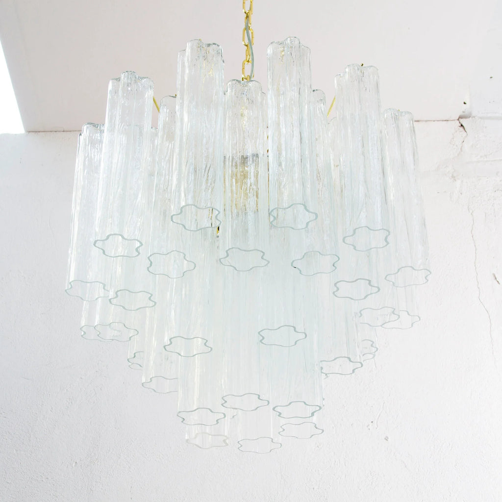 Murano Glass Chandelier, Italian Tronchi Design, Clear Glass - SoloCoseBelle