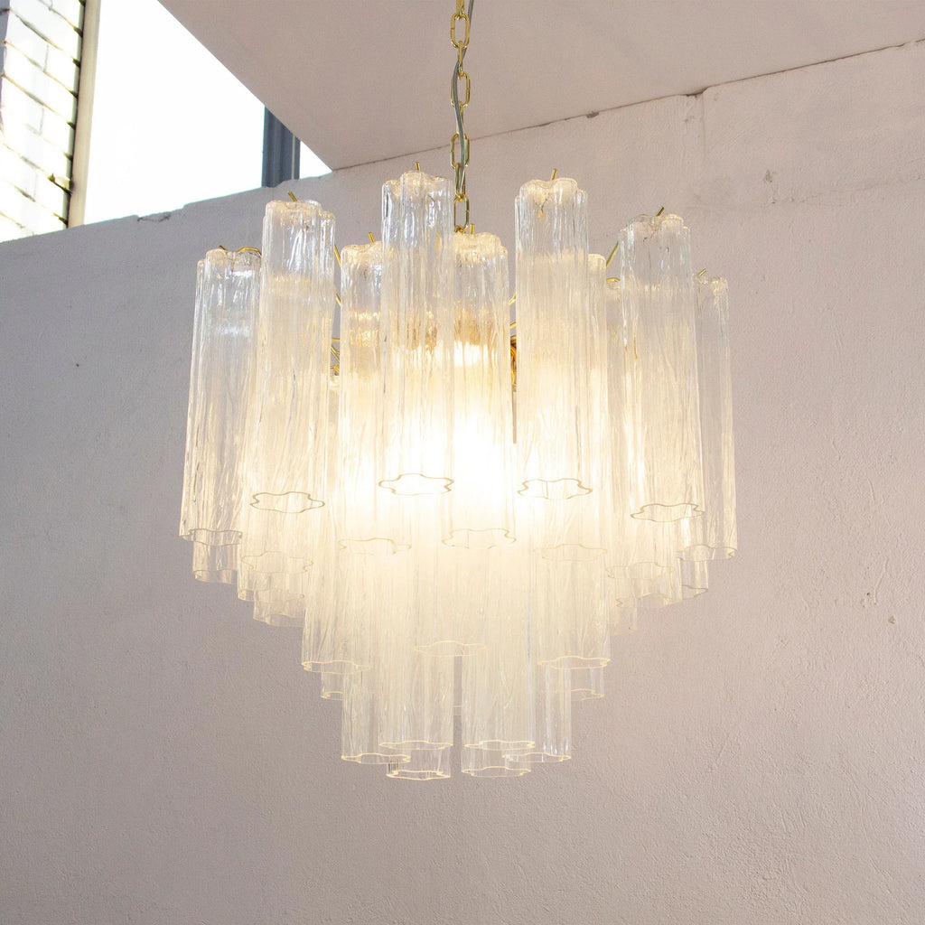 Murano Glass Chandelier, Italian Tronchi Design, Clear Glass - SoloCoseBelle