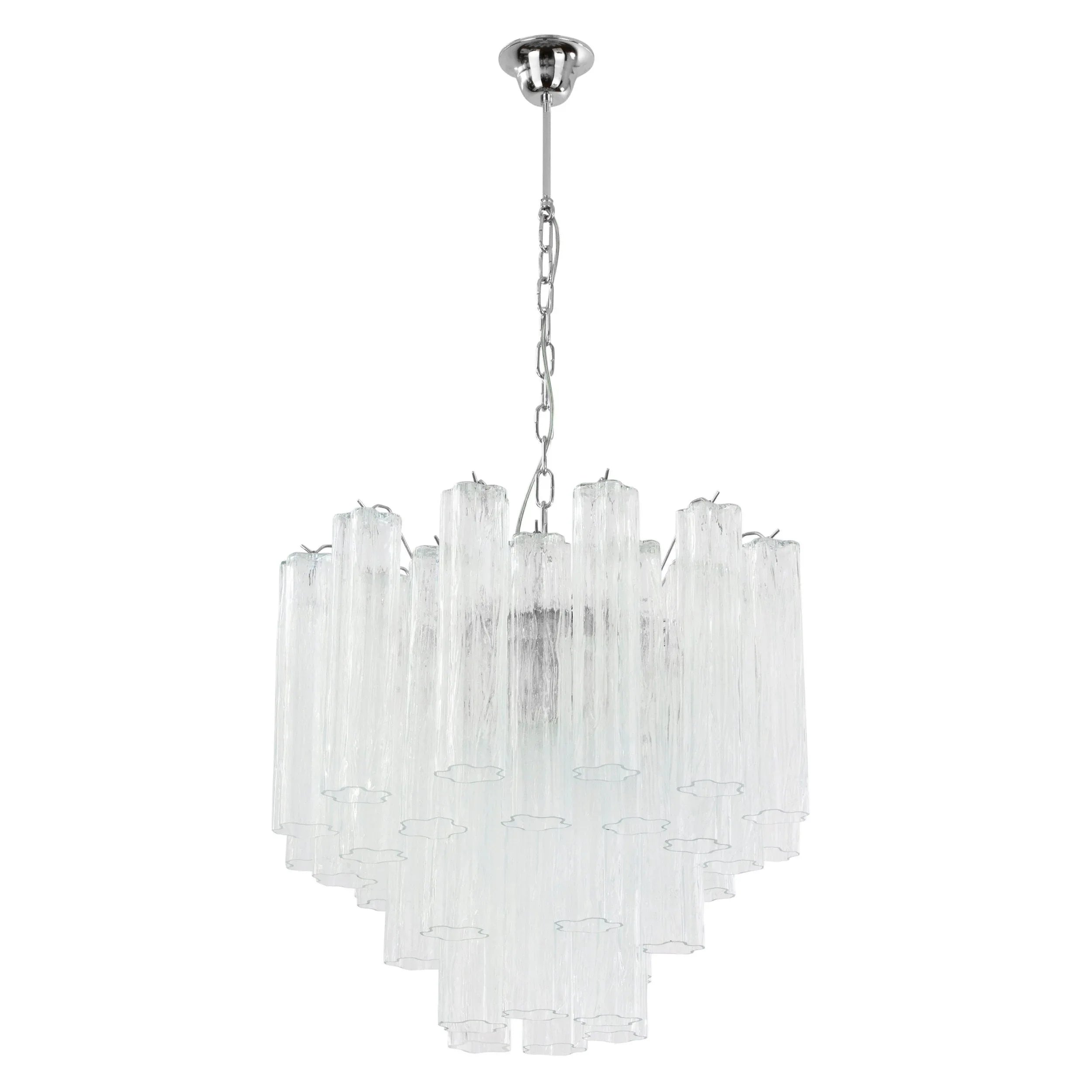 Murano Glass Chandelier, Italian Tronchi Design, Clear Glass - SoloCoseBelle