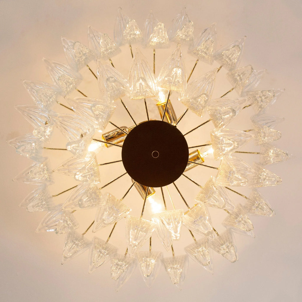 Ceiling lamp with clear handmade leaves made of Murano glass - SoloCoseBelle