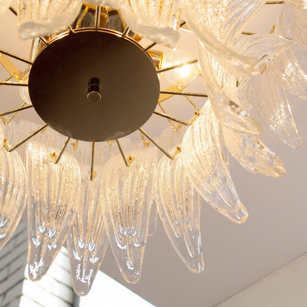 Ceiling lamp with clear handmade leaves made of Murano glass - SoloCoseBelle