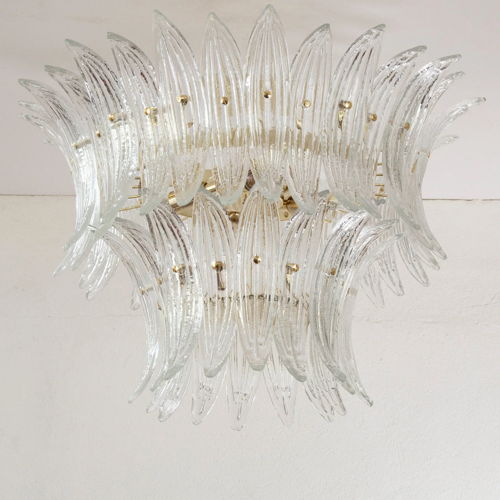 Ceiling lamp with clear handmade leaves made of Murano glass - SoloCoseBelle