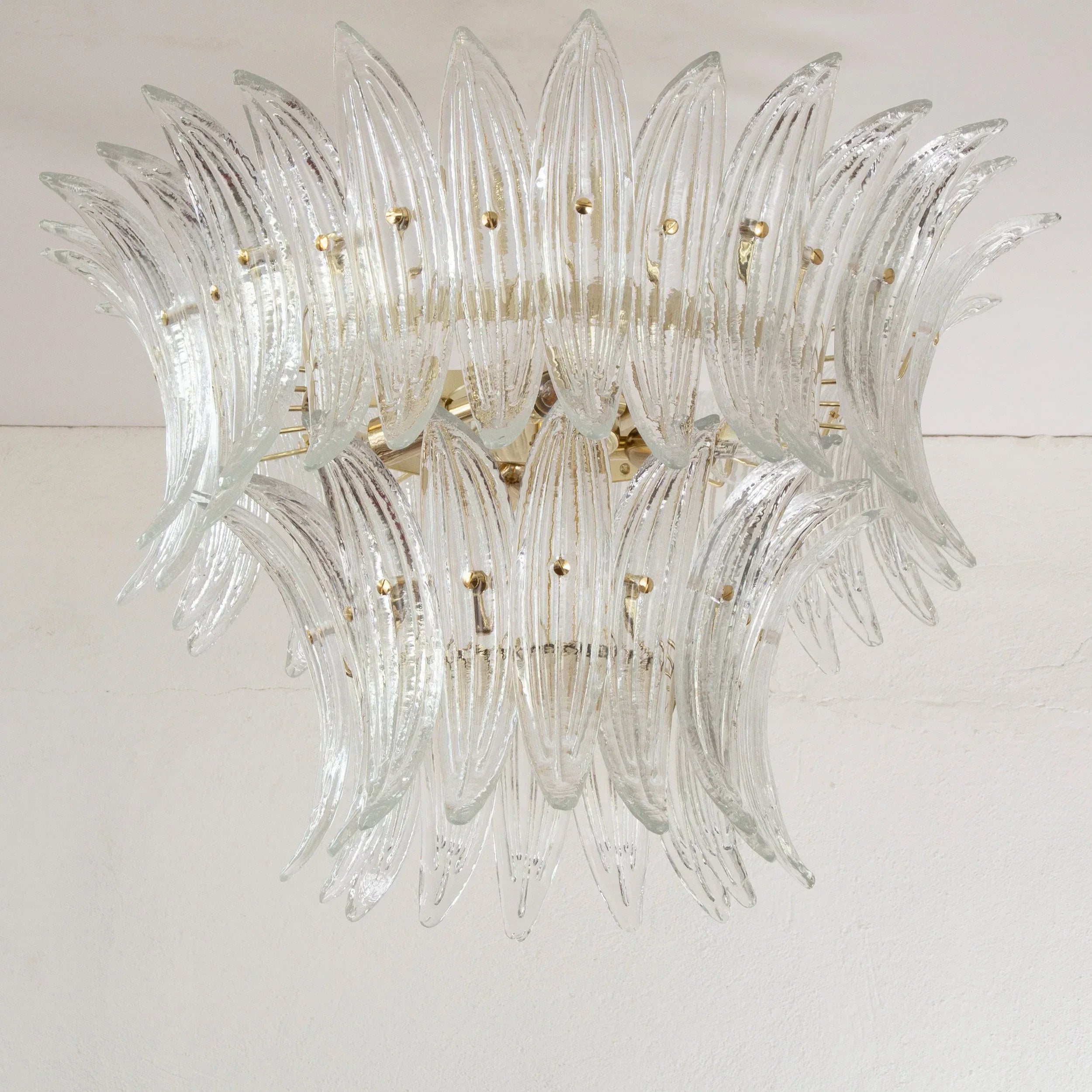 Ceiling lamp with clear handmade leaves made of Murano glass - SoloCoseBelle