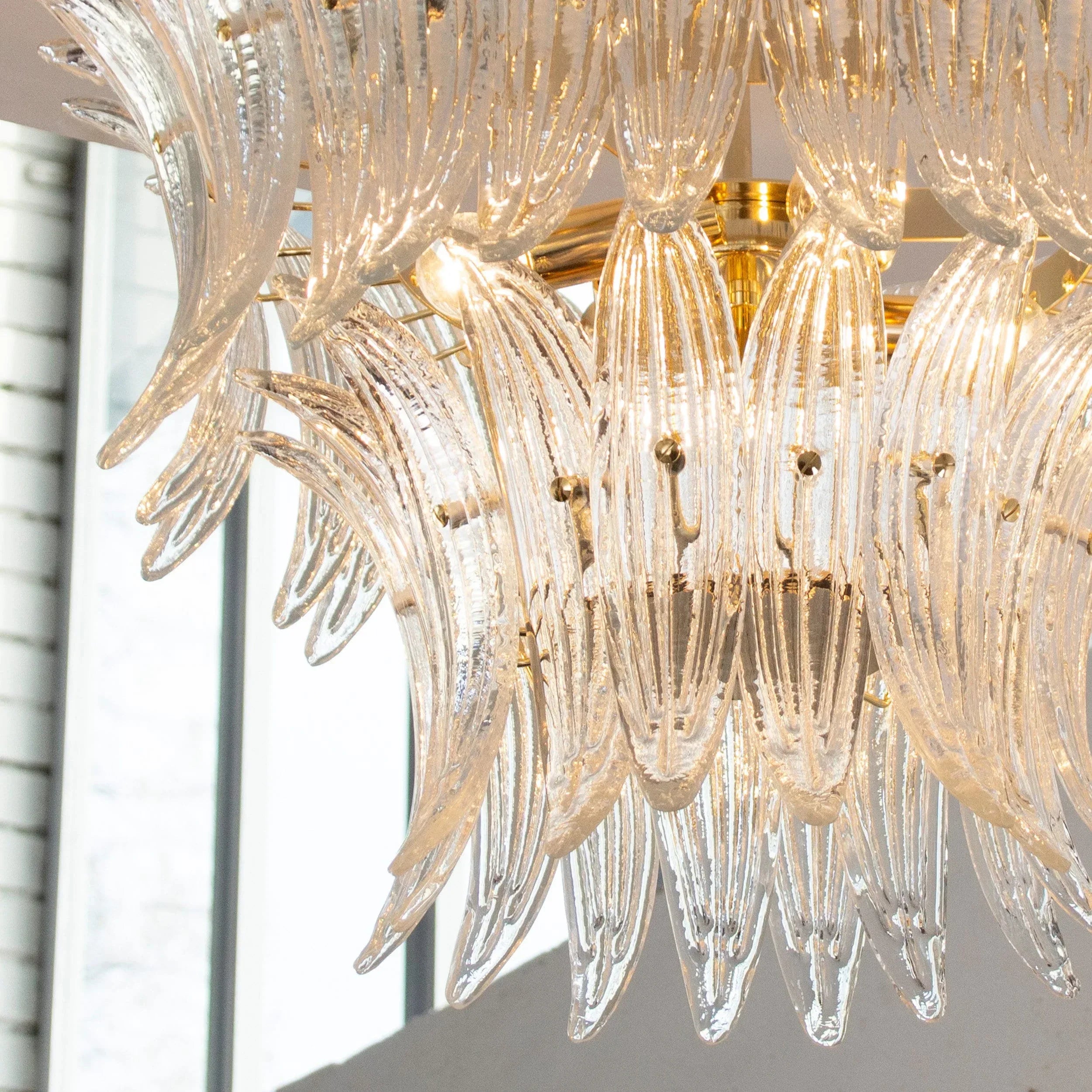 Ceiling lamp with clear handmade leaves made of Murano glass - SoloCoseBelle