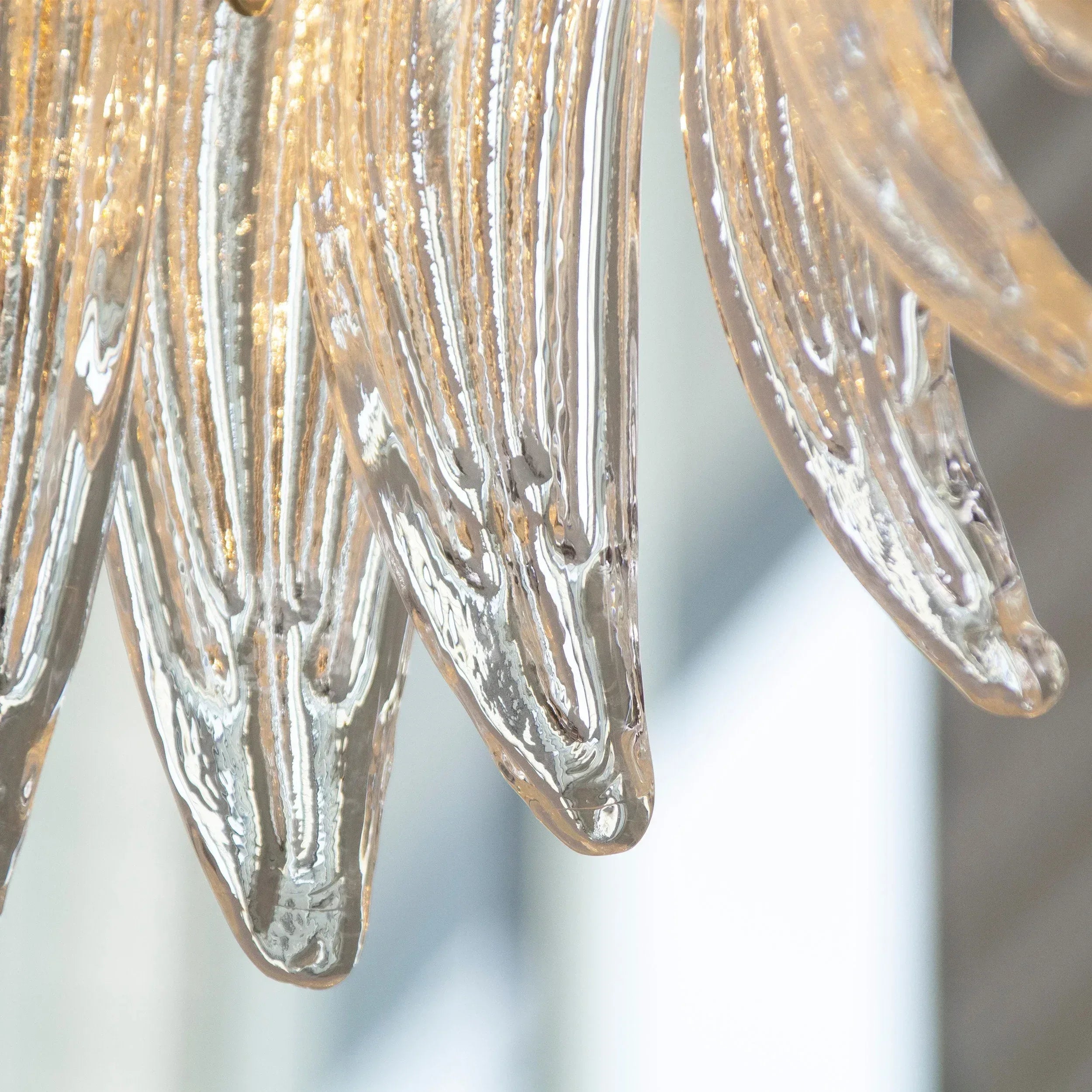Ceiling lamp with clear handmade leaves made of Murano glass - SoloCoseBelle