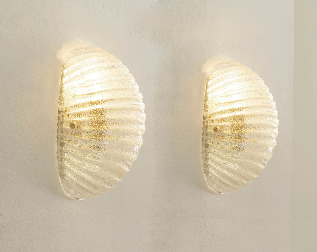 Set of 2 Clear Murano glass shell wall sconce, Made in Italy lighting - SoloCoseBelle
