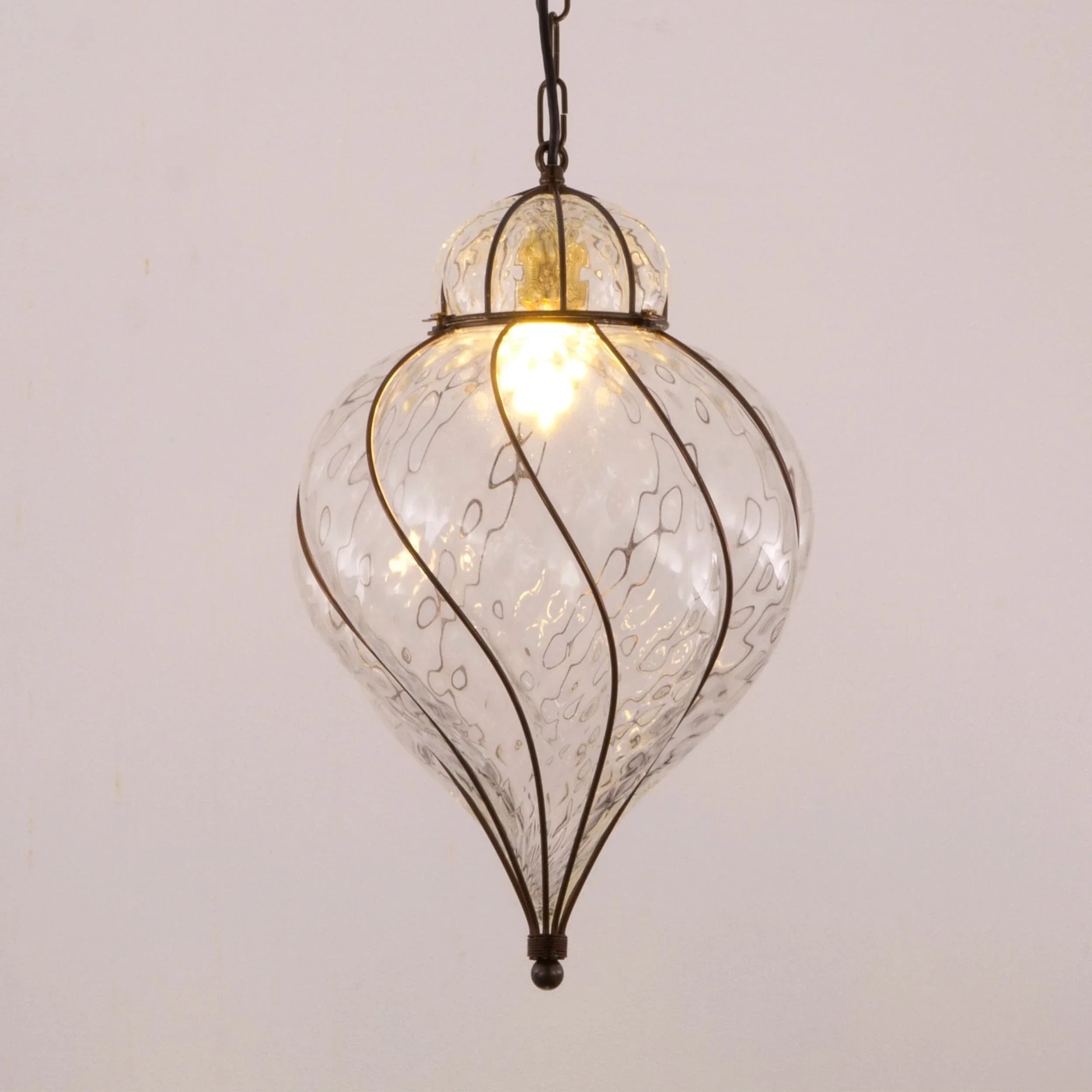 Large Clear color blown Murano glass lantern lamp, Made in Italy - SoloCoseBelle