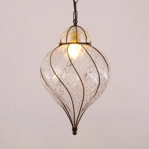 Large Clear color blown Murano glass lantern lamp, Made in Italy - SoloCoseBelle