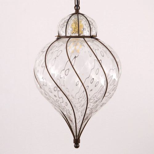 Large Clear color blown Murano glass lantern lamp, Made in Italy - SoloCoseBelle