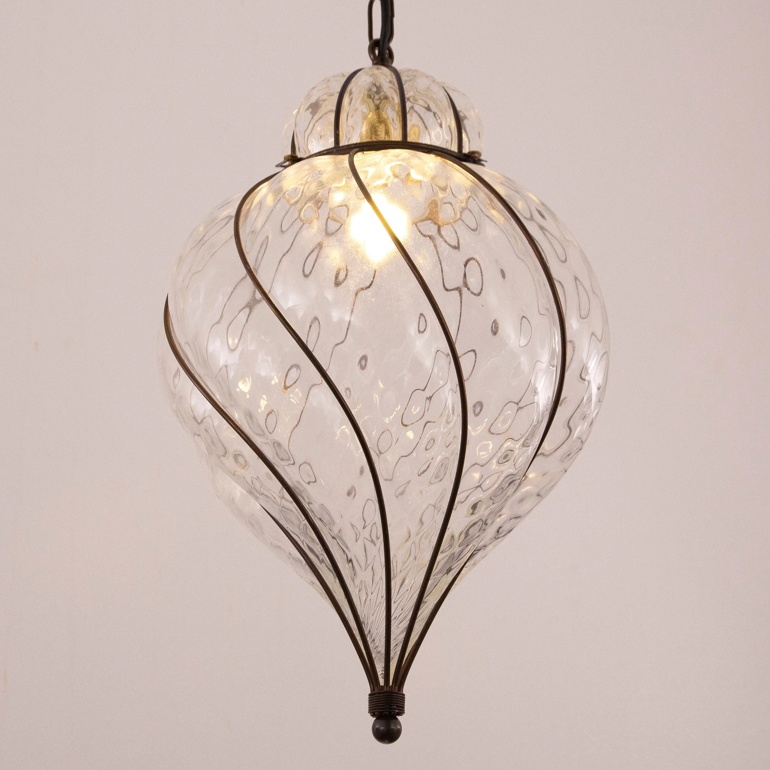 Large Clear color blown Murano glass lantern lamp, Made in Italy - SoloCoseBelle