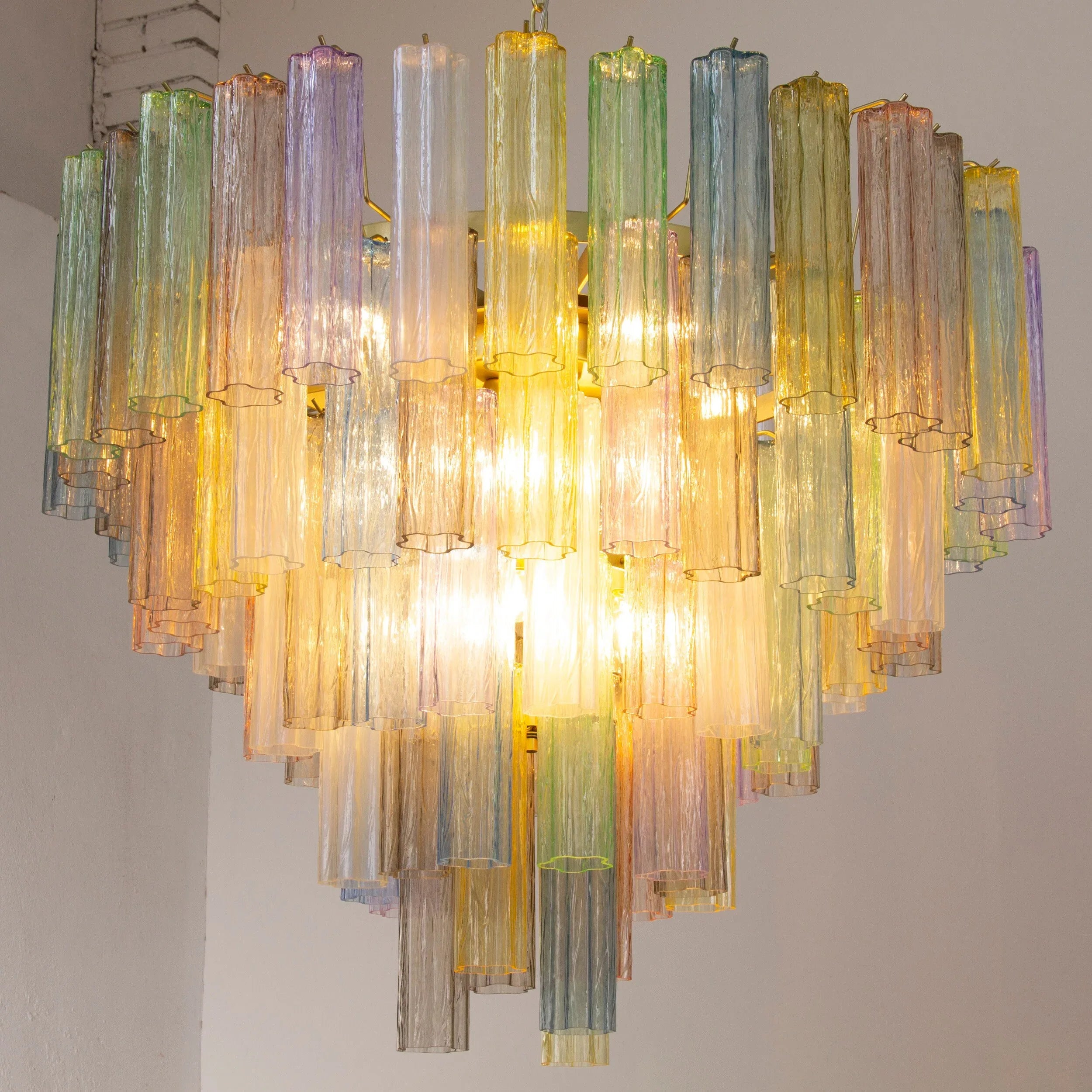 Large Tronchi suspension chandelier Ø105 cm multicolor Murano glass - SoloCoseBelle