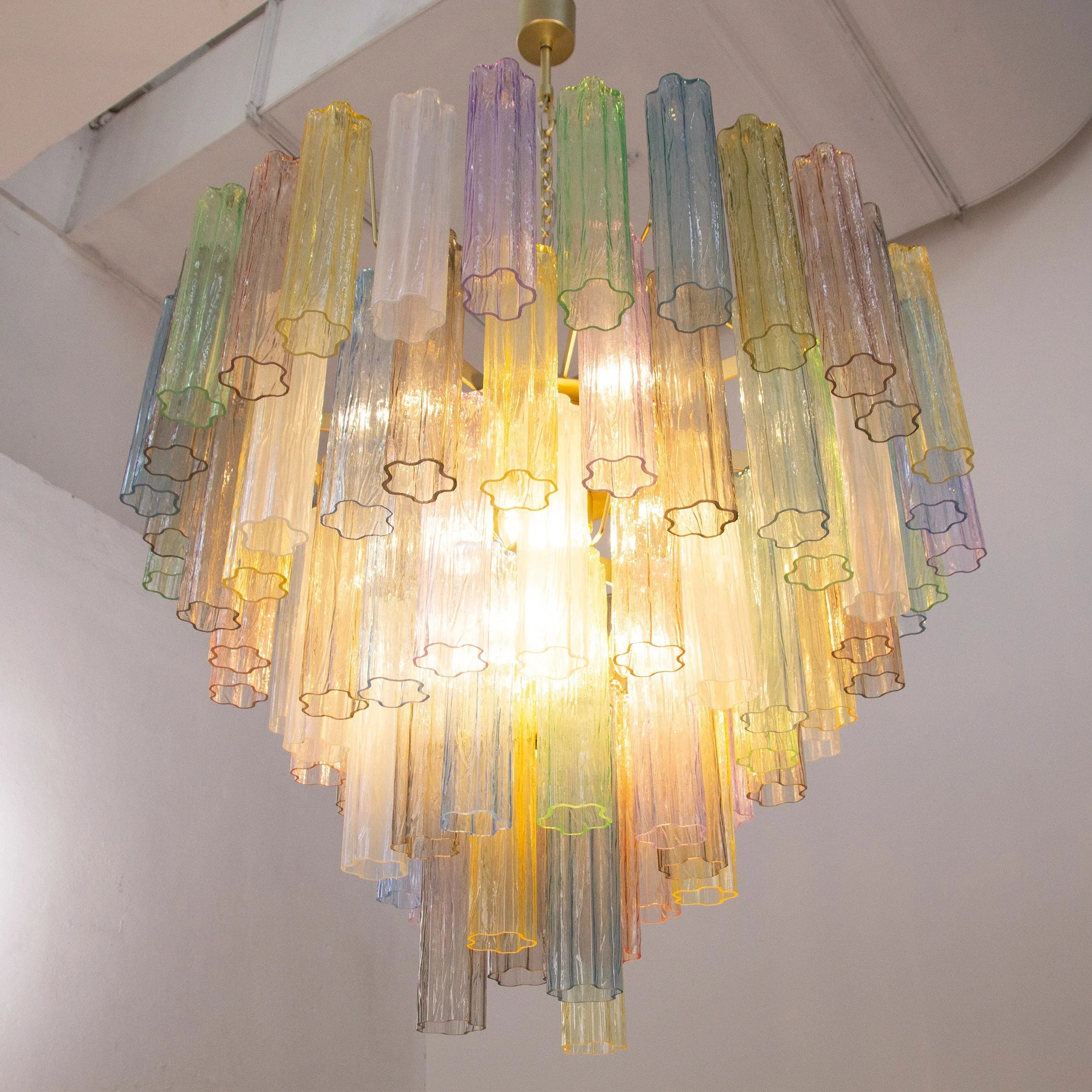 Large Tronchi suspension chandelier Ø105 cm multicolor Murano glass - SoloCoseBelle