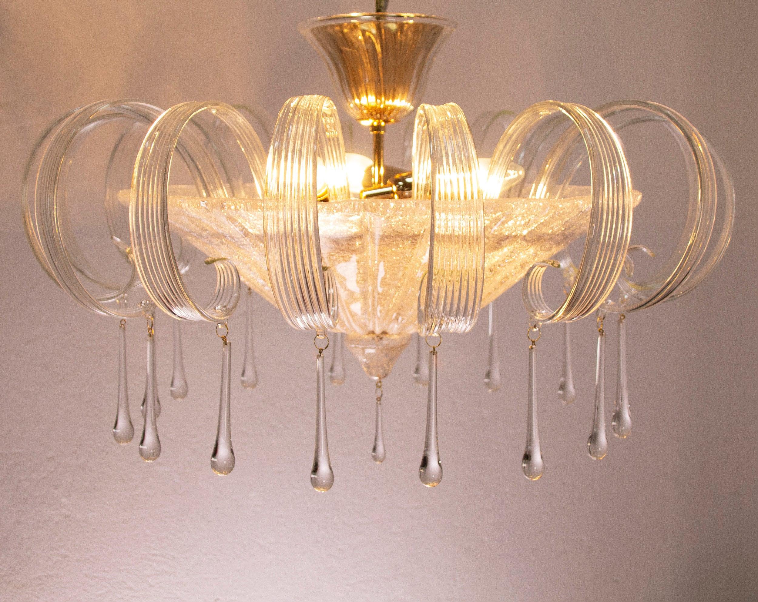 Handmade Murano Glass Chandelier, Crystal Clear, Italian Design - SoloCoseBelle