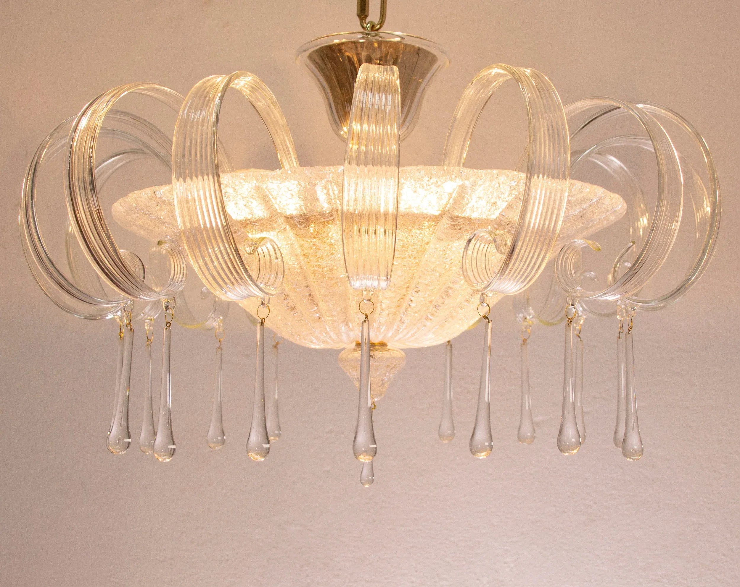 Handmade Murano Glass Chandelier, Crystal Clear, Italian Design - SoloCoseBelle