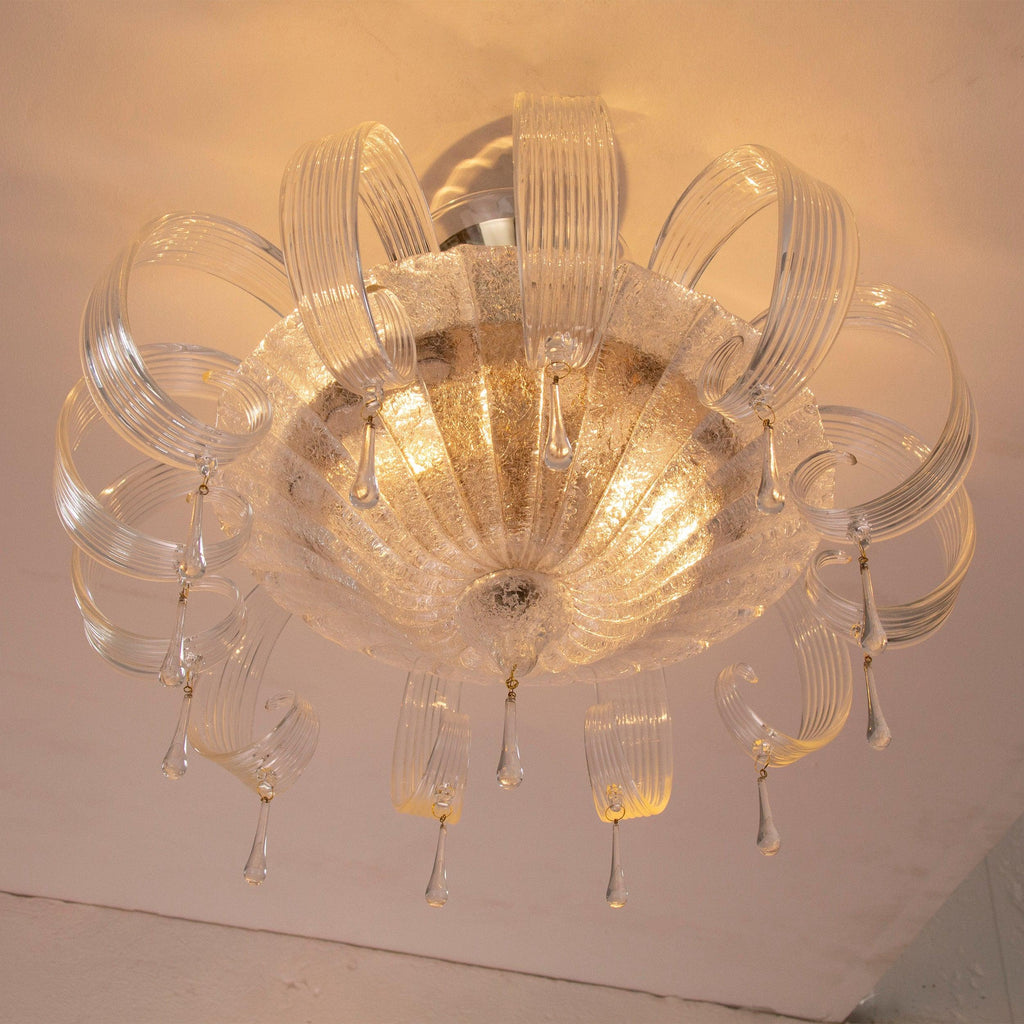 Murano glass ceiling lamp clear color with handmade leaves and drops - SoloCoseBelle