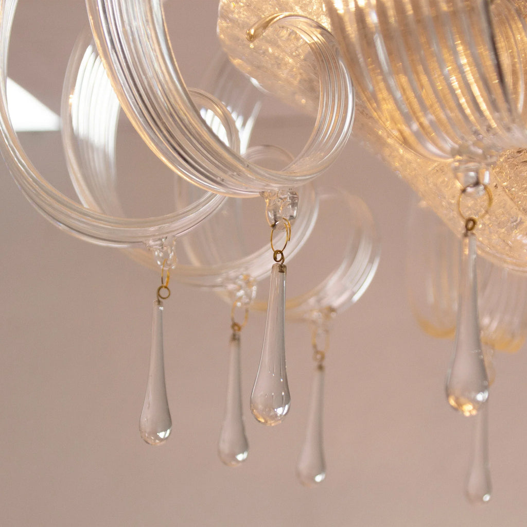 Murano glass ceiling lamp clear color with handmade leaves and drops - SoloCoseBelle