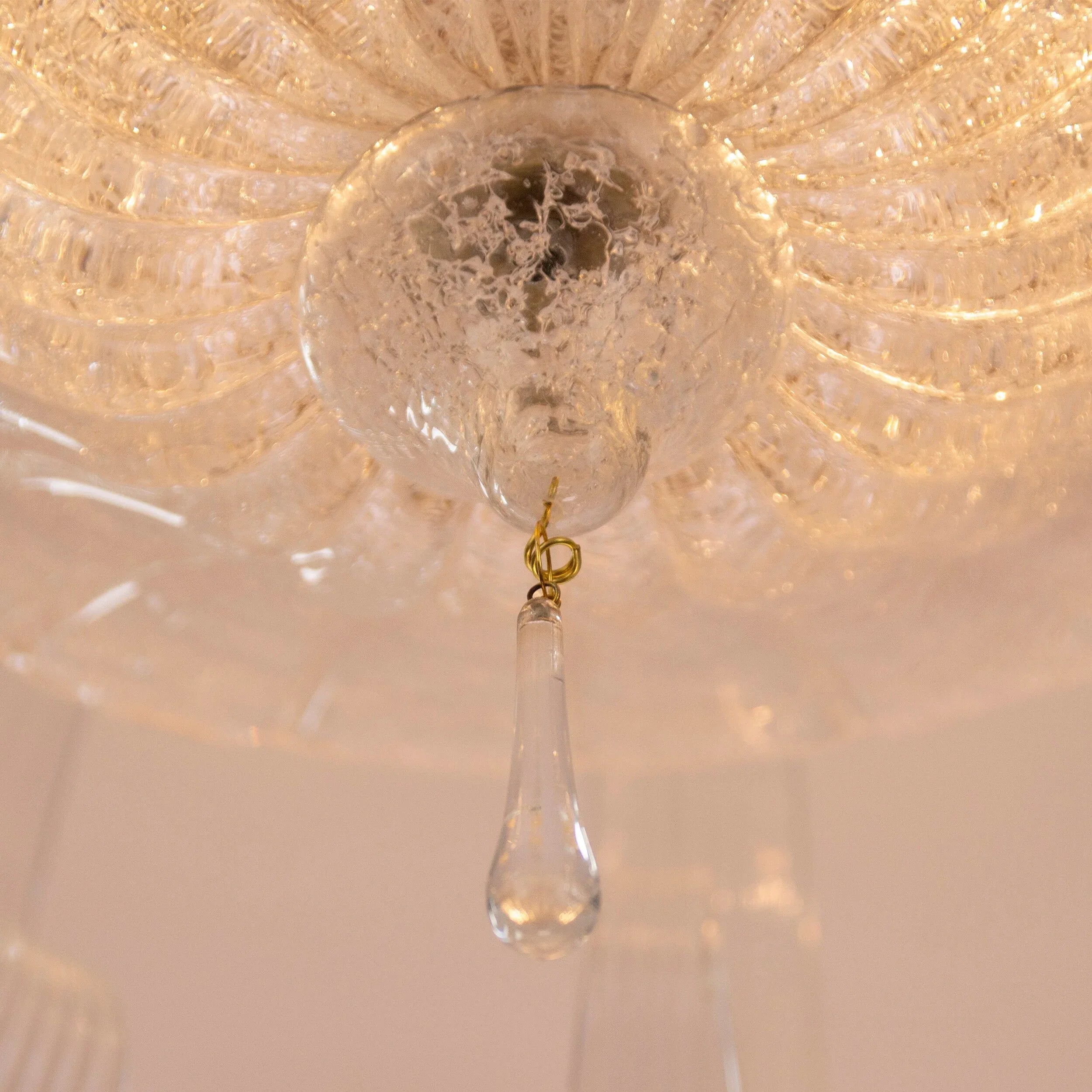 Murano glass ceiling lamp clear color with handmade leaves and drops - SoloCoseBelle