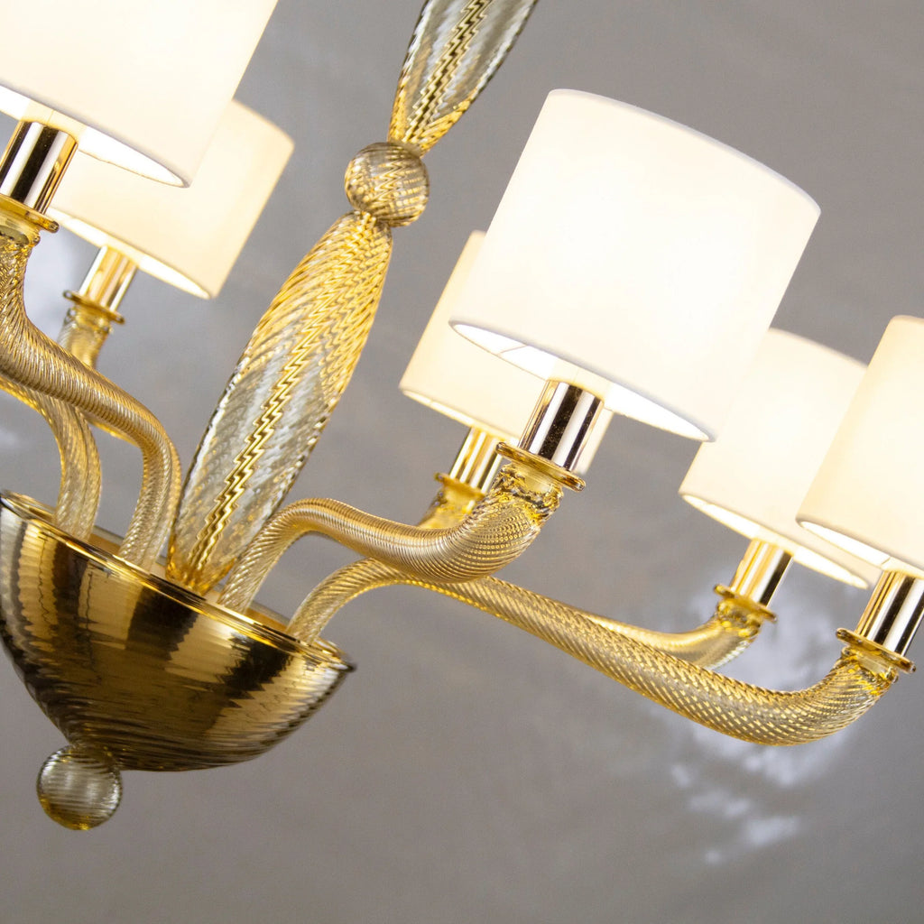 Large handcrafted Murano glass chandelier with italian lampshades - SoloCoseBelle