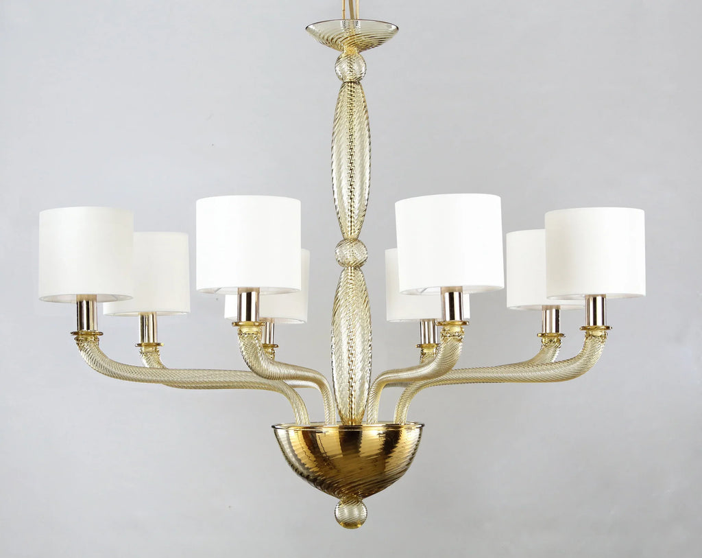 Large handcrafted Murano glass chandelier with italian lampshades - SoloCoseBelle