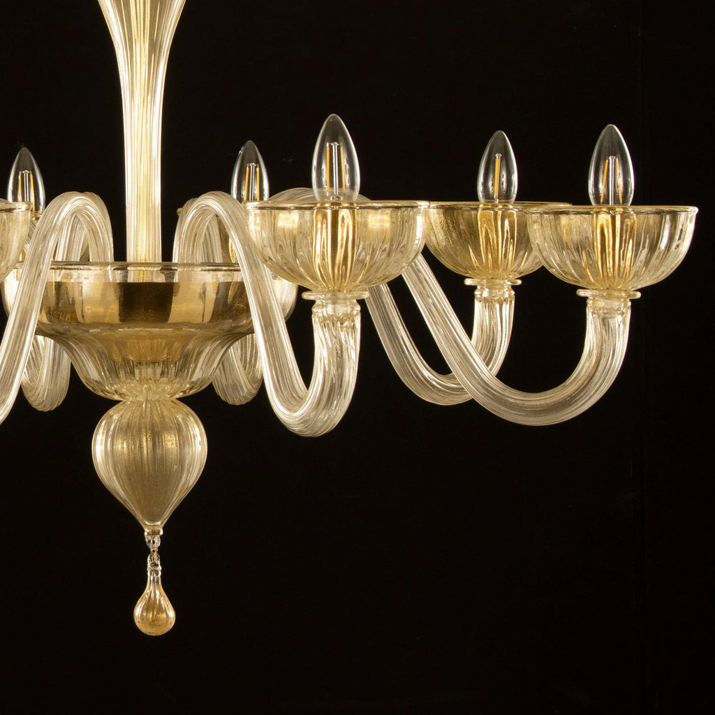 Handmade gold Murano glass chandelier, 8 lights - SoloCoseBelle