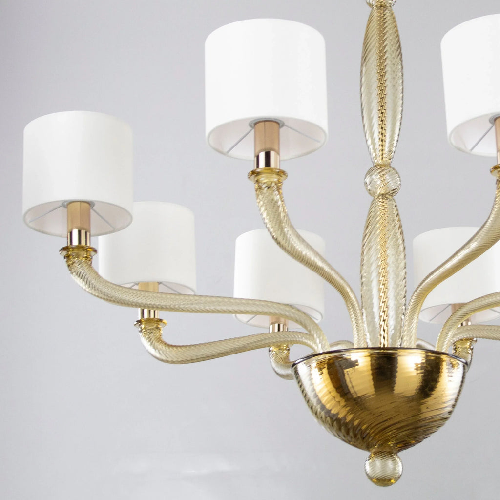 Large handcrafted Murano glass chandelier with italian lampshades - SoloCoseBelle