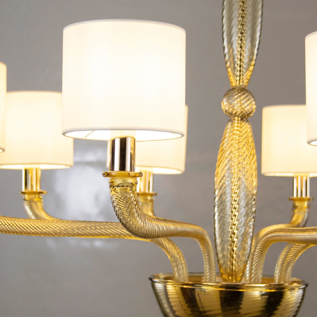 Large handcrafted Murano glass chandelier with italian lampshades - SoloCoseBelle