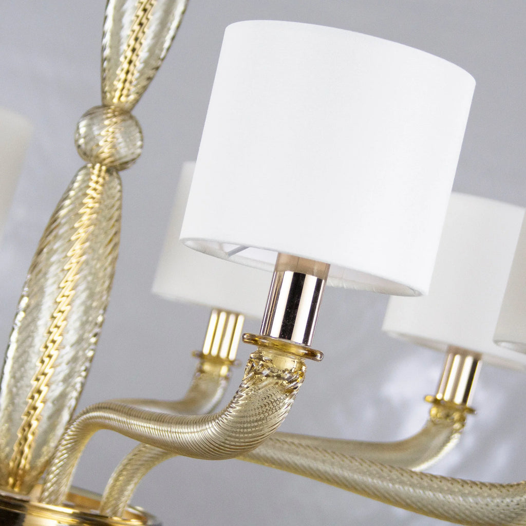 Large handcrafted Murano glass chandelier with italian lampshades - SoloCoseBelle